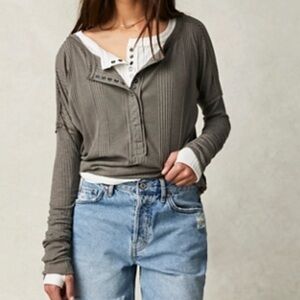 NWT Free People Augi Henley Top- Dark Gray